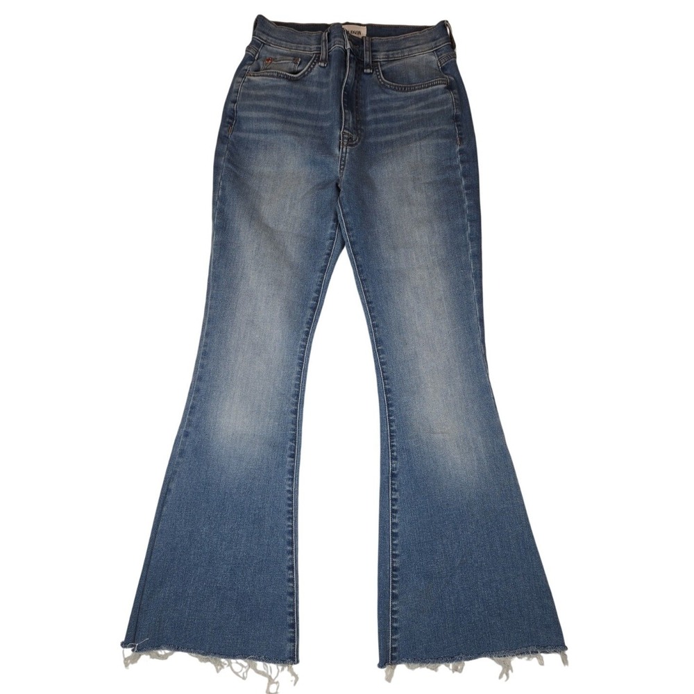 Hudson 25‎ Heidi Flare Jeans Womens Medium Wash Raw Hem High Rise Retro Boho